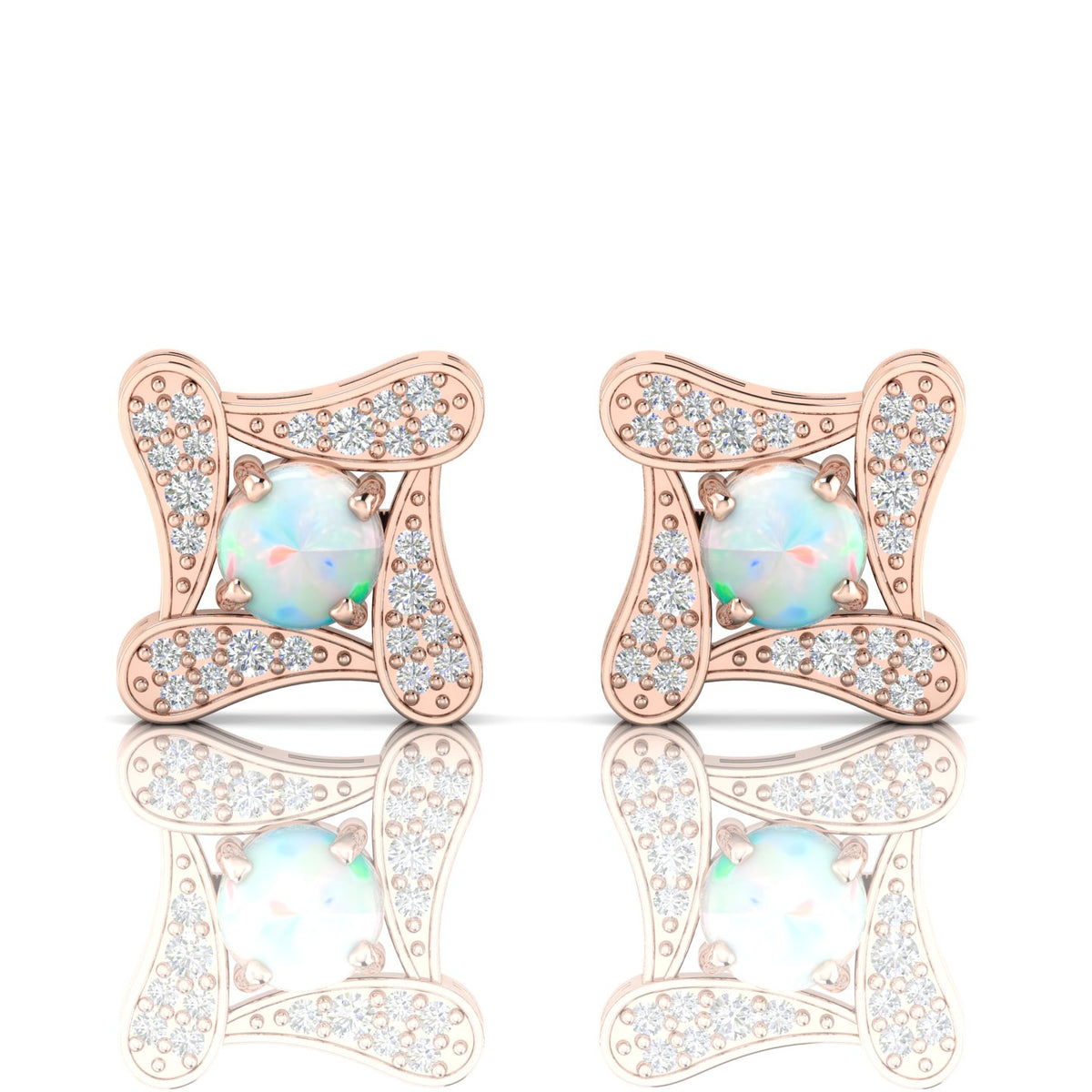 Rose Gold Plated Opal Square Studs Earrings