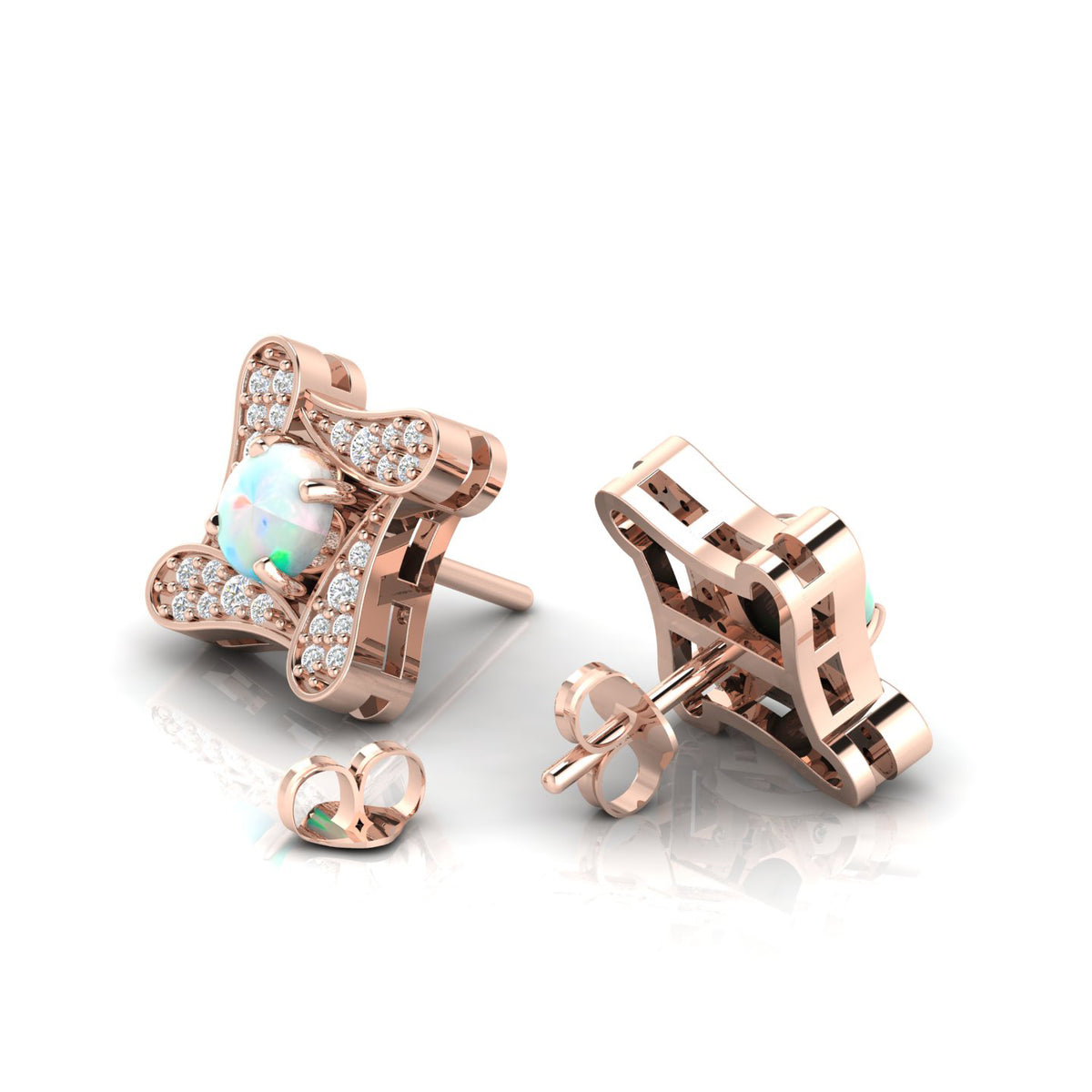 Rose Gold Plated Opal Square Studs Earrings