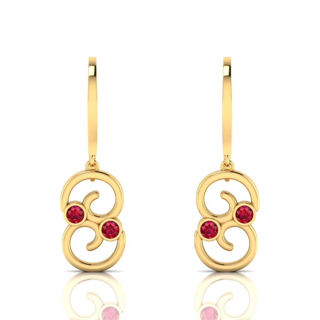 Round Ruby Gold Plated Wire Hook Drop Earrings