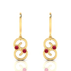 Round Ruby Gold Plated Wire Hook Drop Earrings