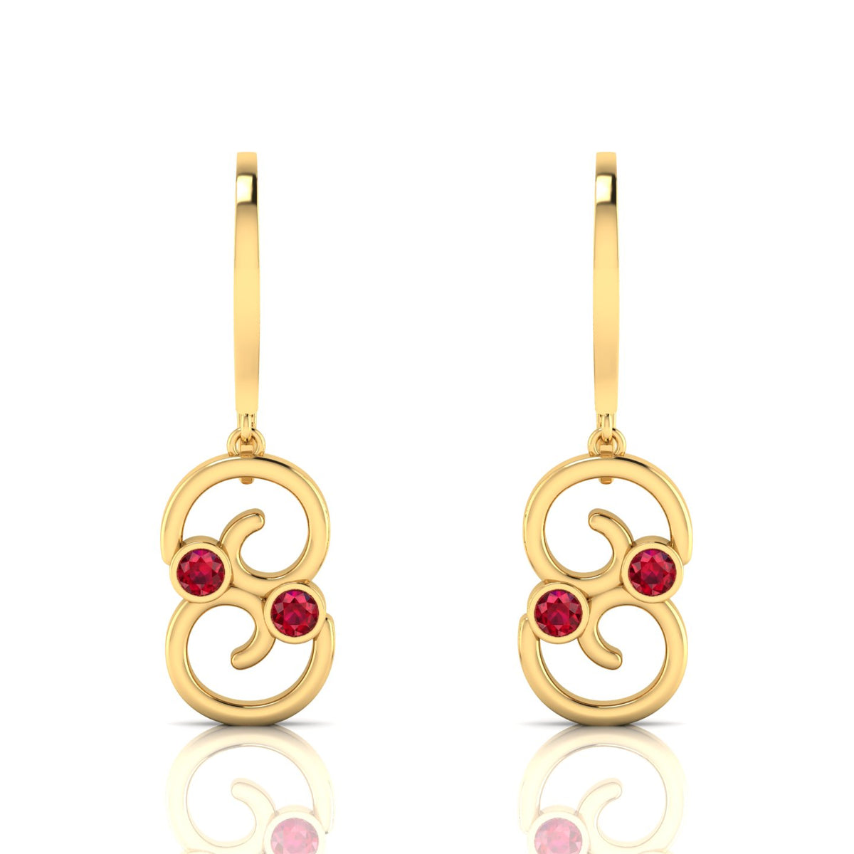 Round Ruby Gold Plated Wire Hook Drop Earrings