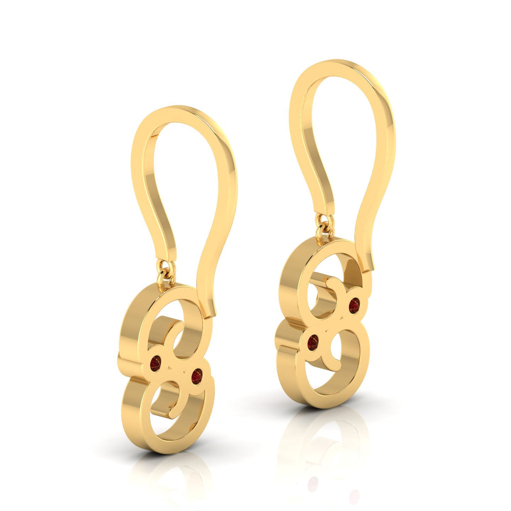 Round Ruby Gold Plated Wire Hook Drop Earrings