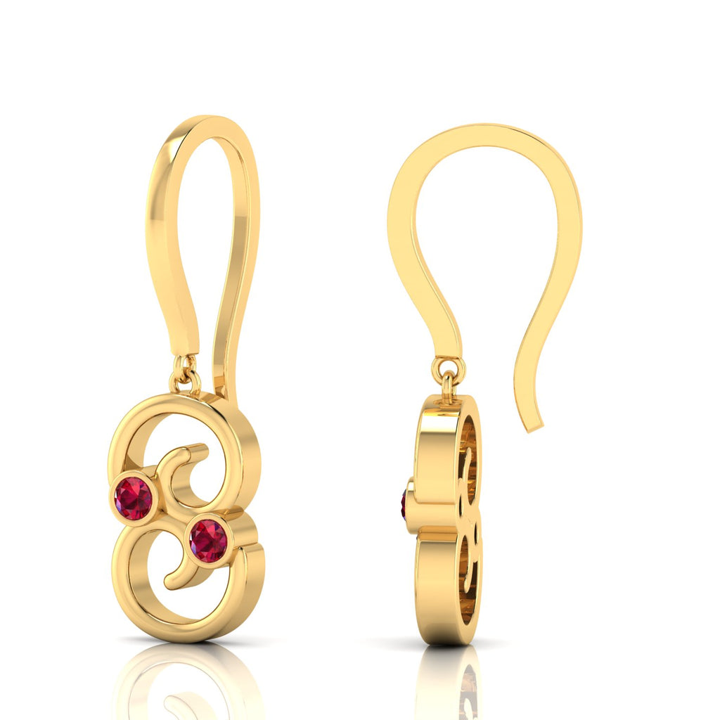 Round Ruby Gold Plated Wire Hook Drop Earrings