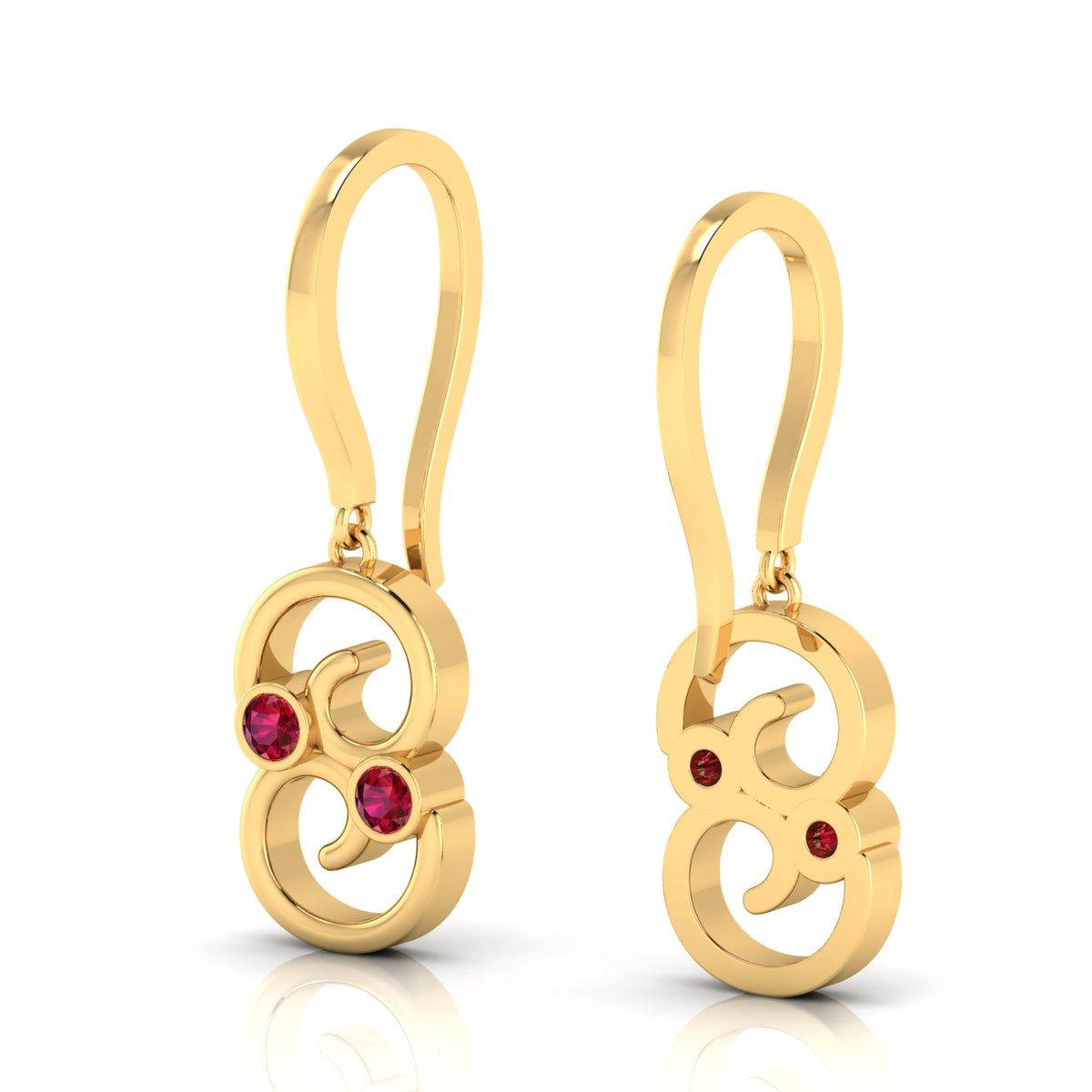 Round Ruby Gold Plated Wire Hook Drop Earrings