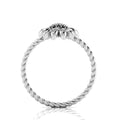 Black Diamond Sun Flower Silver Twist Band Ring