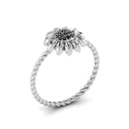 Black Diamond Sun Flower Silver Twist Band Ring