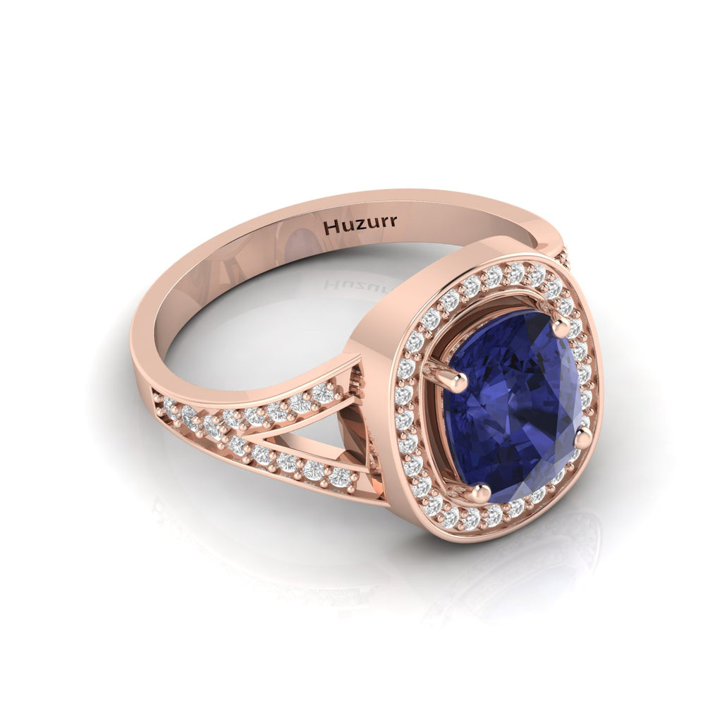Cushion-Cut Tanzanite Rose Gold Plated Solitaire Ring
