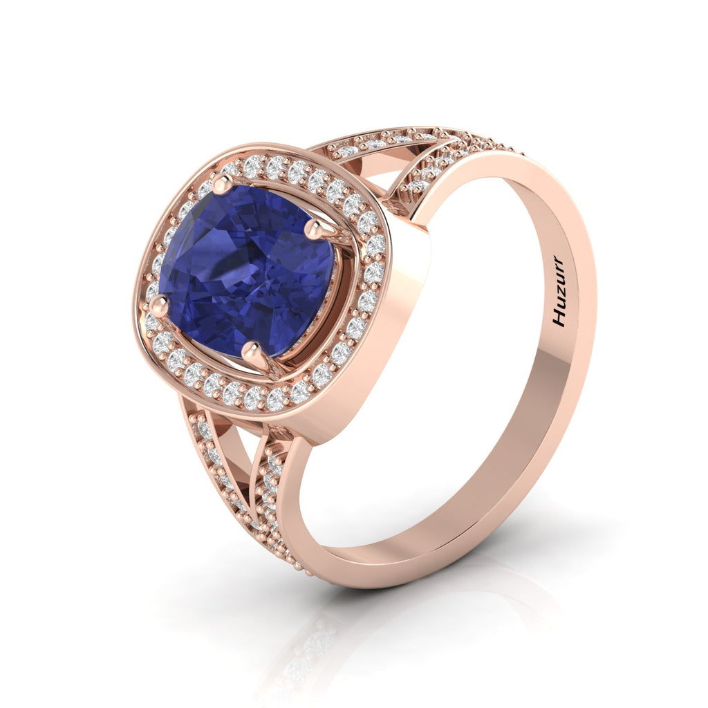 Cushion-Cut Tanzanite Rose Gold Plated Solitaire Ring