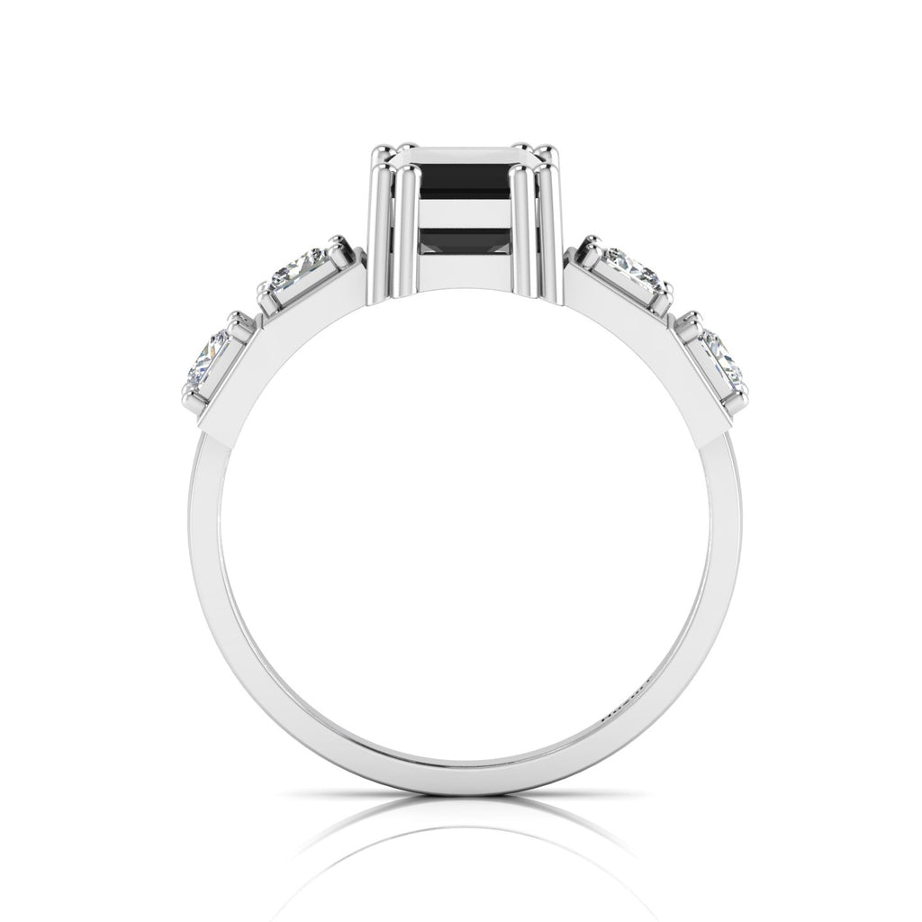 925 Silver White & Black Diamond Solitaire Ring