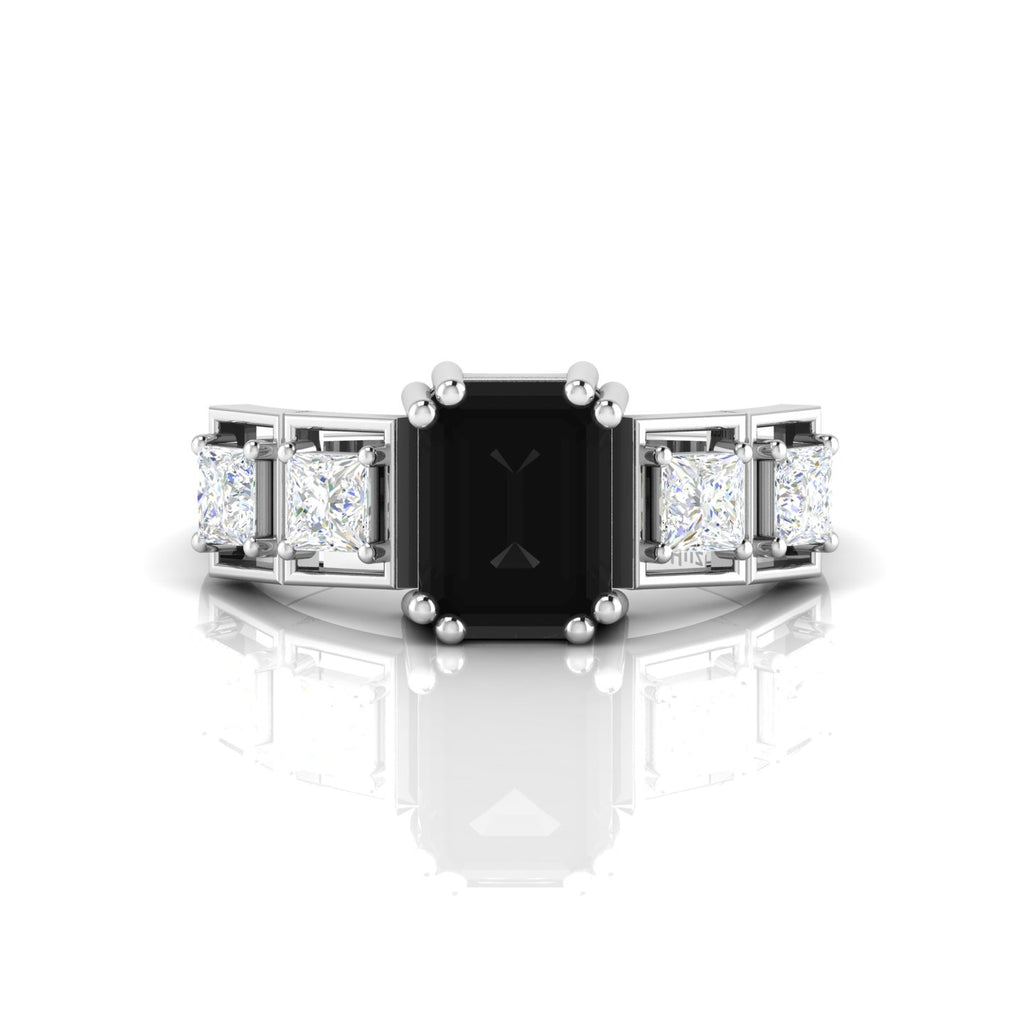 925 Silver White & Black Diamond Solitaire Ring