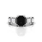 925 Silver White & Black Diamond Solitaire Ring