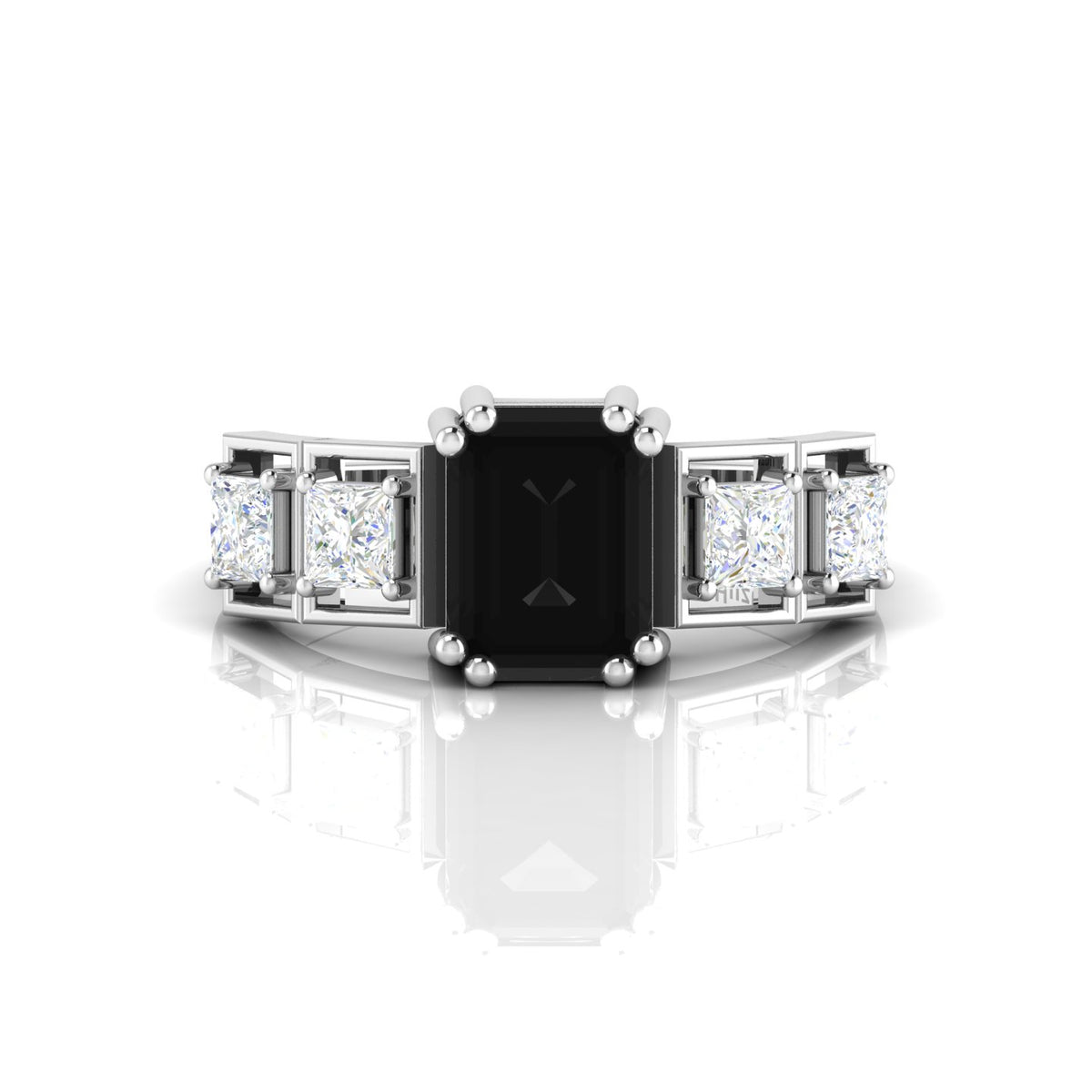 925 Silver White & Black Diamond Solitaire Ring