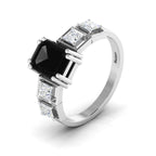 925 Silver White & Black Diamond Solitaire Ring