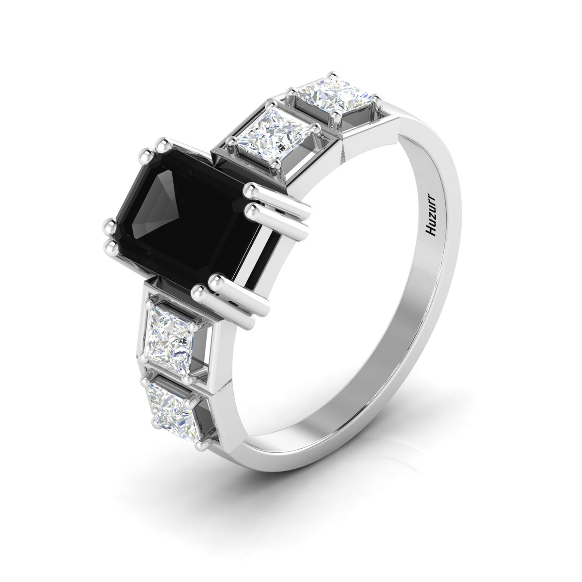 925 Silver White & Black Diamond Solitaire Ring