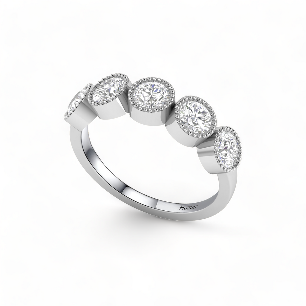 Five Diamond Engagement 925 Silver Band Ring
