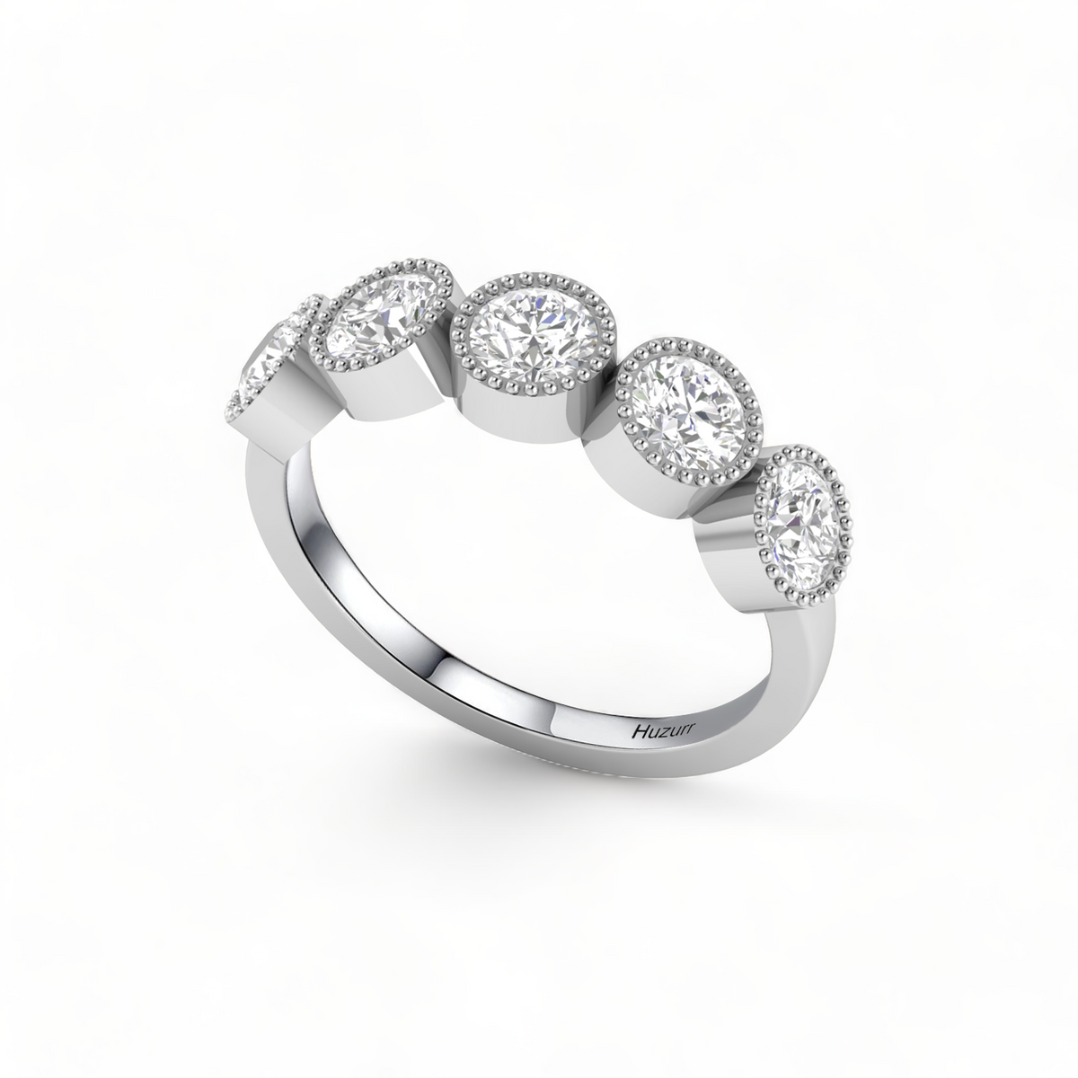 Five Diamond Engagement 925 Silver Band Ring