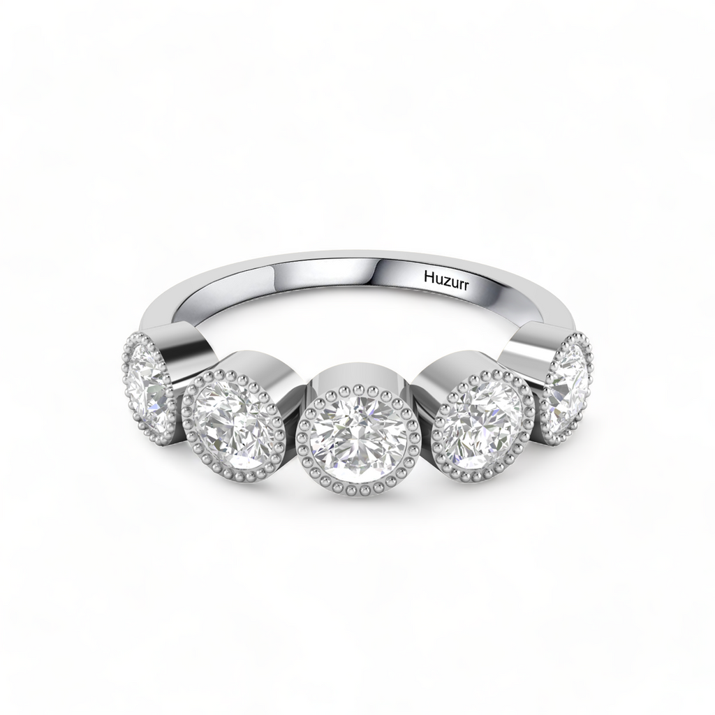 Five Diamond Engagement 925 Silver Band Ring