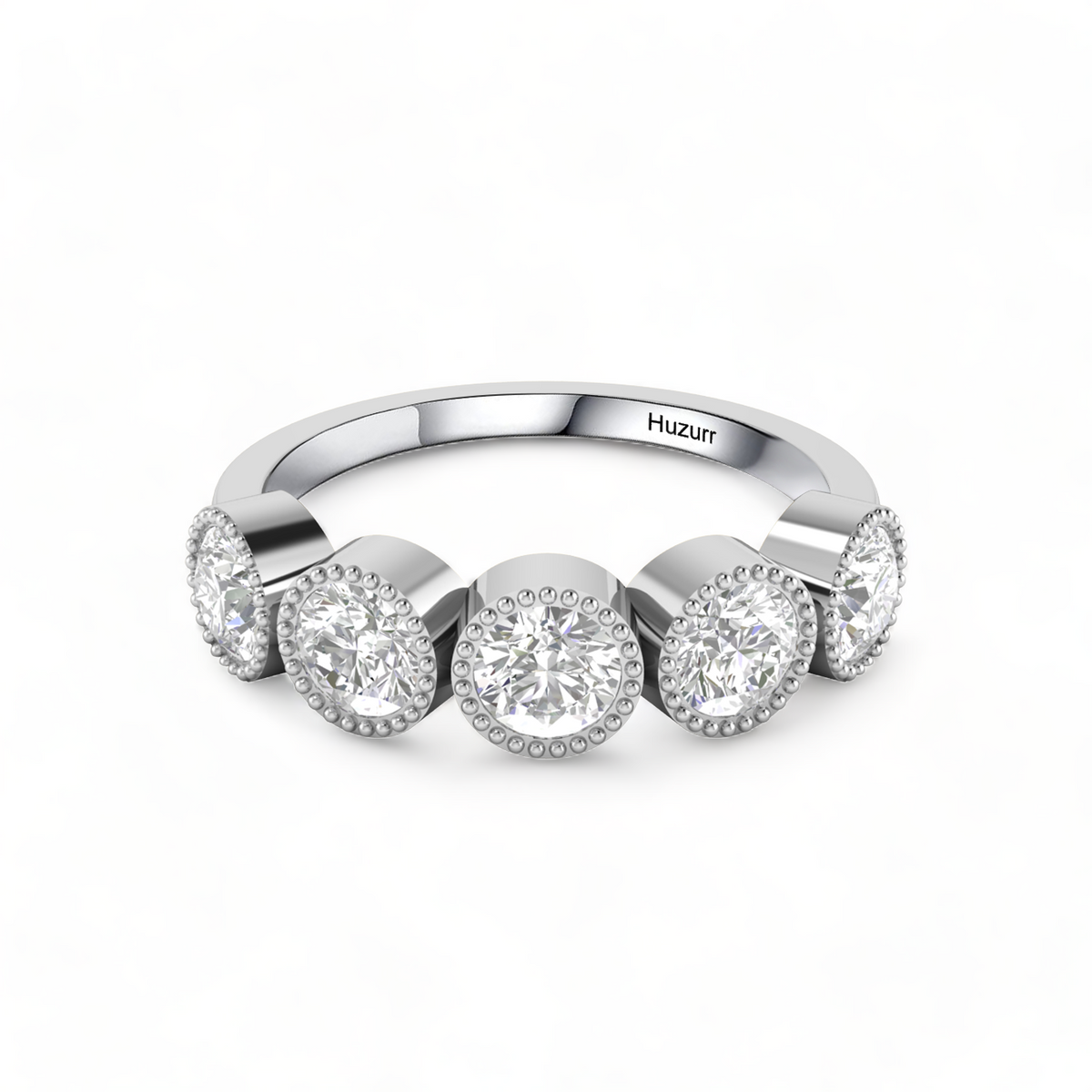 Five Diamond Engagement 925 Silver Band Ring