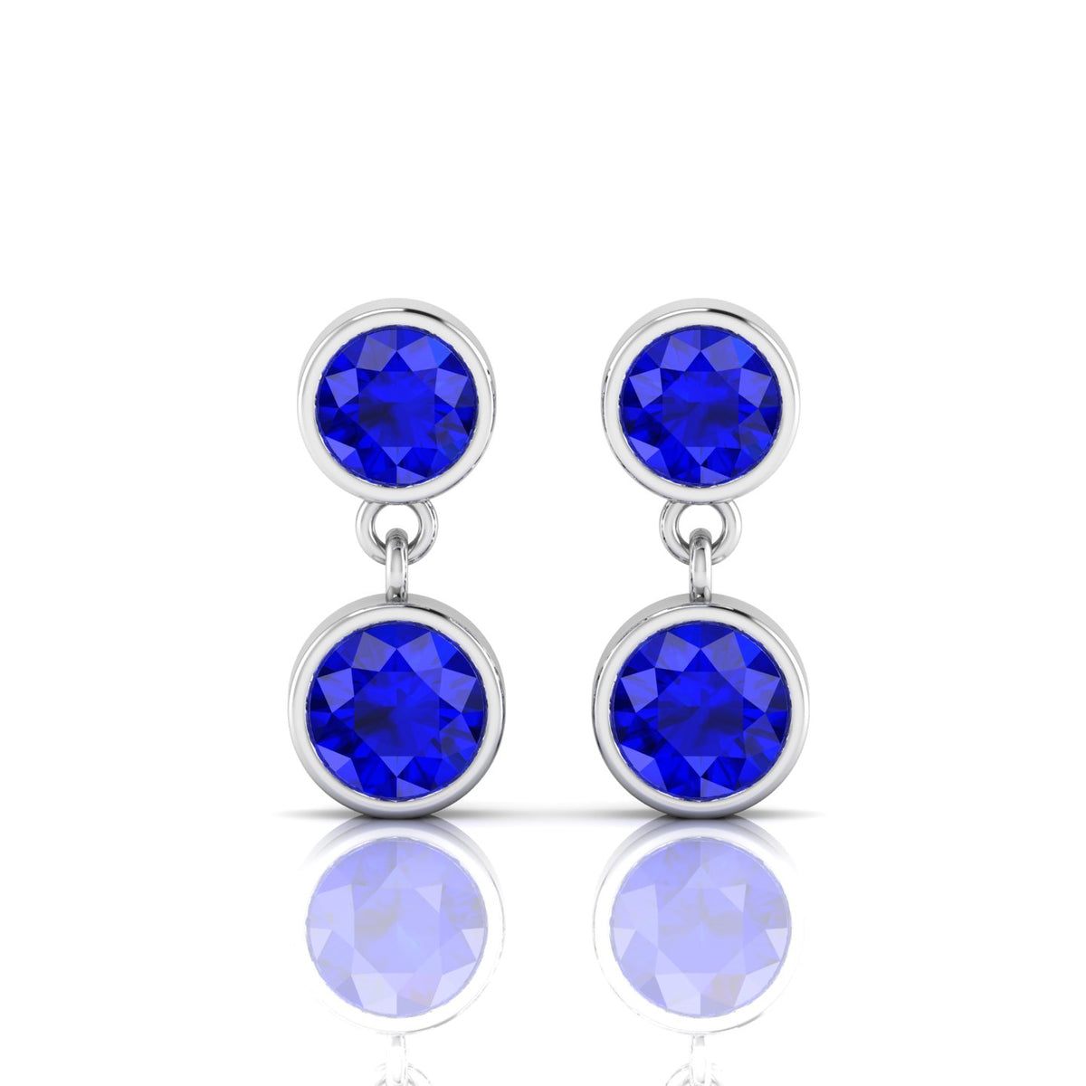 Stunning Sliver Earrings With Round Blue Sapphire