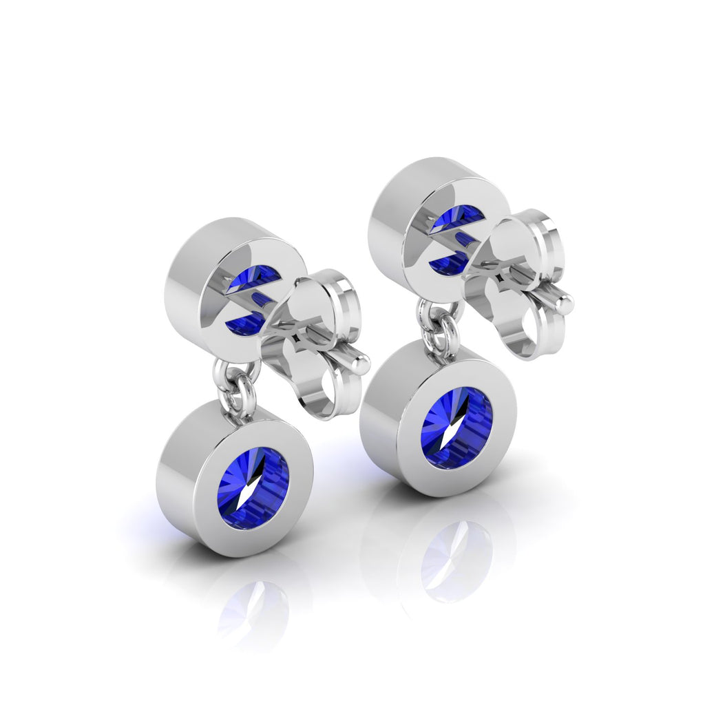 Stunning Sliver Earrings With Round Blue Sapphire
