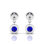 Stunning Sliver Earrings With Round Blue Sapphire