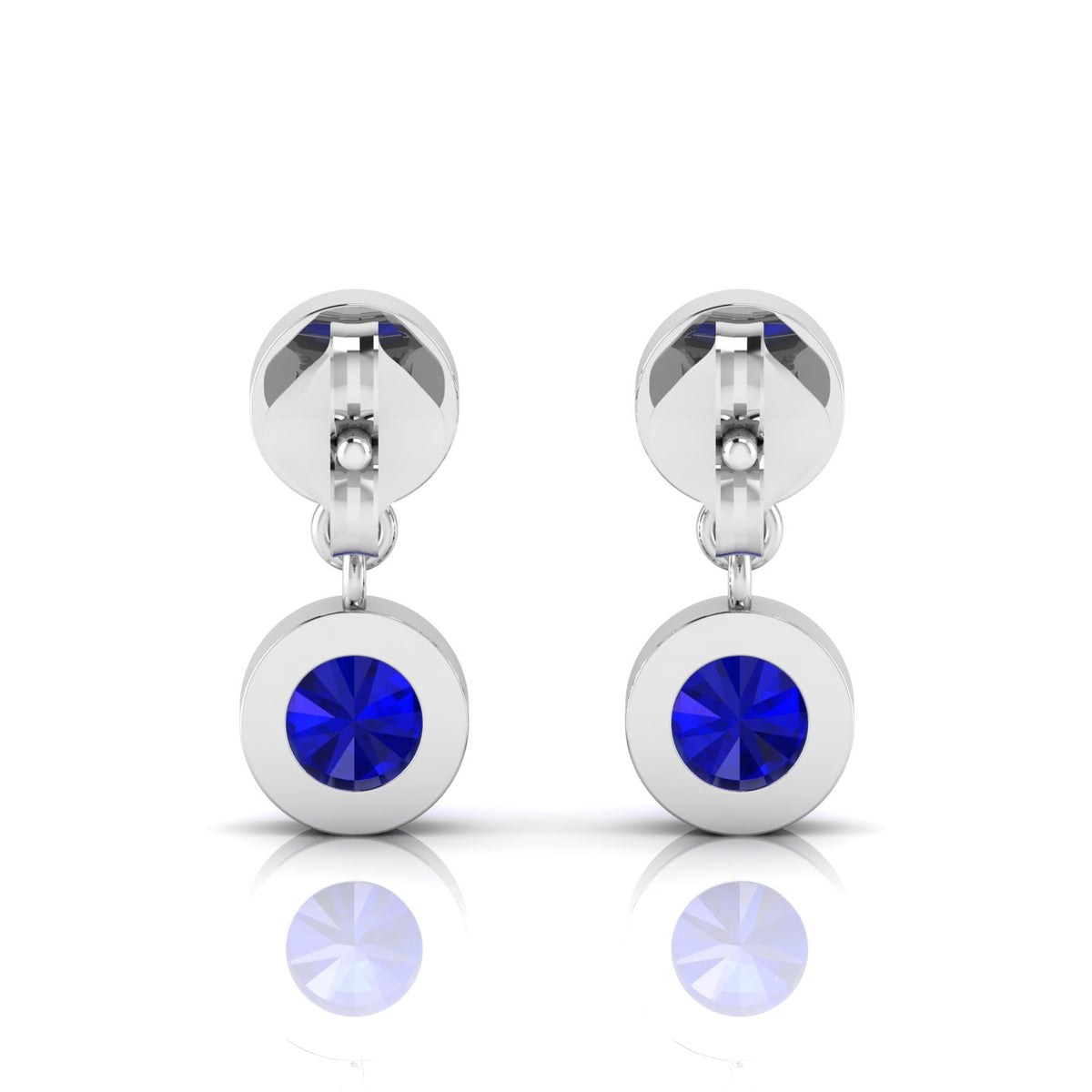 Stunning Sliver Earrings With Round Blue Sapphire