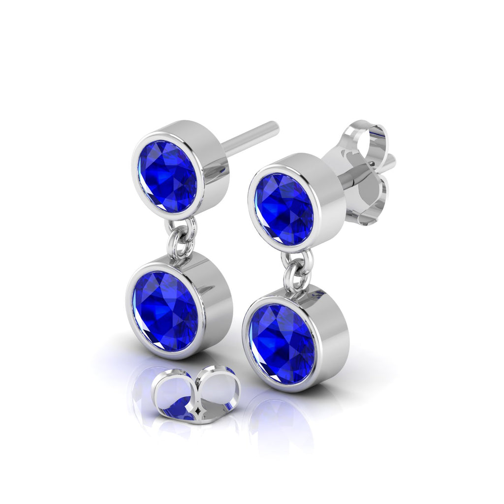 Stunning Sliver Earrings With Round Blue Sapphire
