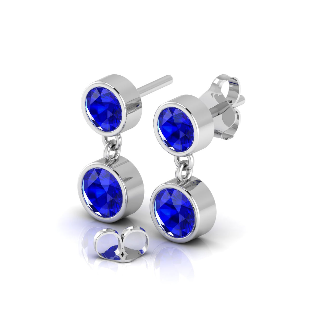 Stunning Sliver Earrings With Round Blue Sapphire