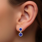 Stunning Sliver Earrings With Round Blue Sapphire