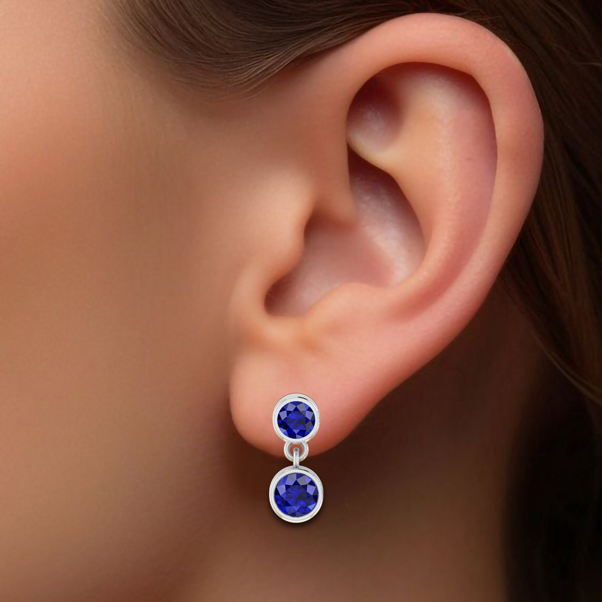 Stunning Sliver Earrings With Round Blue Sapphire