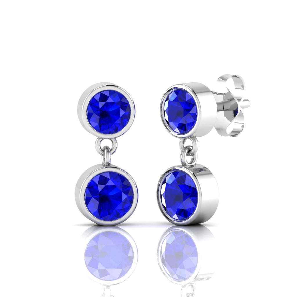Stunning Sliver Earrings With Round Blue Sapphire