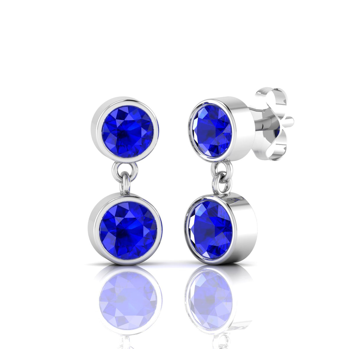 Stunning Sliver Earrings With Round Blue Sapphire