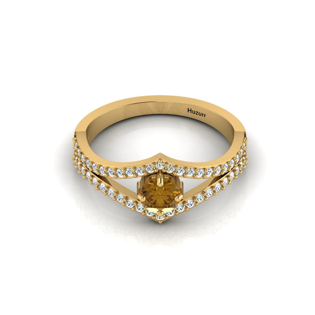 Wishbone Round Coffee & White Diamond Solitaire Gold Plated Ring