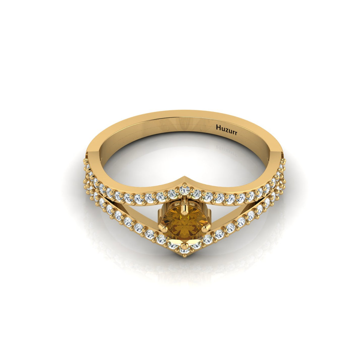 Wishbone Round Coffee & White Diamond Solitaire Gold Plated Ring
