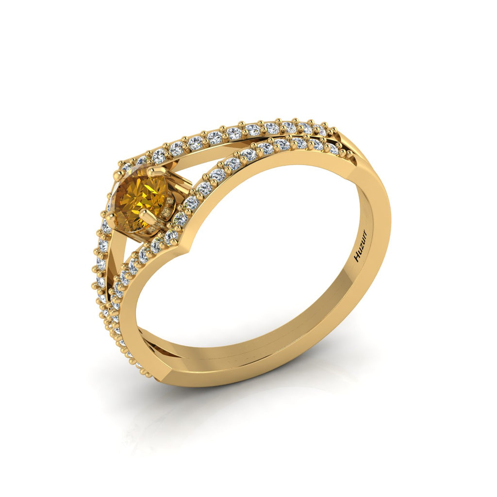 Wishbone Round Coffee & White Diamond Solitaire Gold Plated Ring