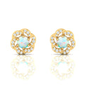 Round Opal & Diamond Gold Plated Studs Floral Earrings