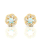 Round Opal & Diamond Gold Plated Studs Floral Earrings