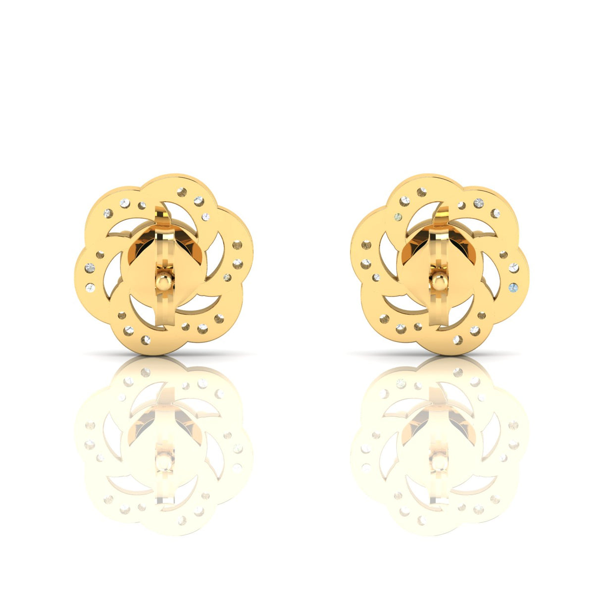Round Opal & Diamond Gold Plated Studs Floral Earrings