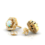 Round Opal & Diamond Gold Plated Studs Floral Earrings