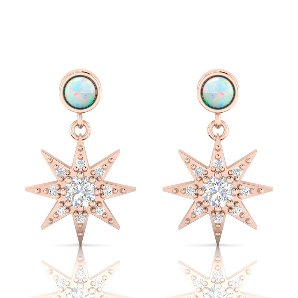 Starburst Round Opal Rose Gold Plated Drop Earrings
