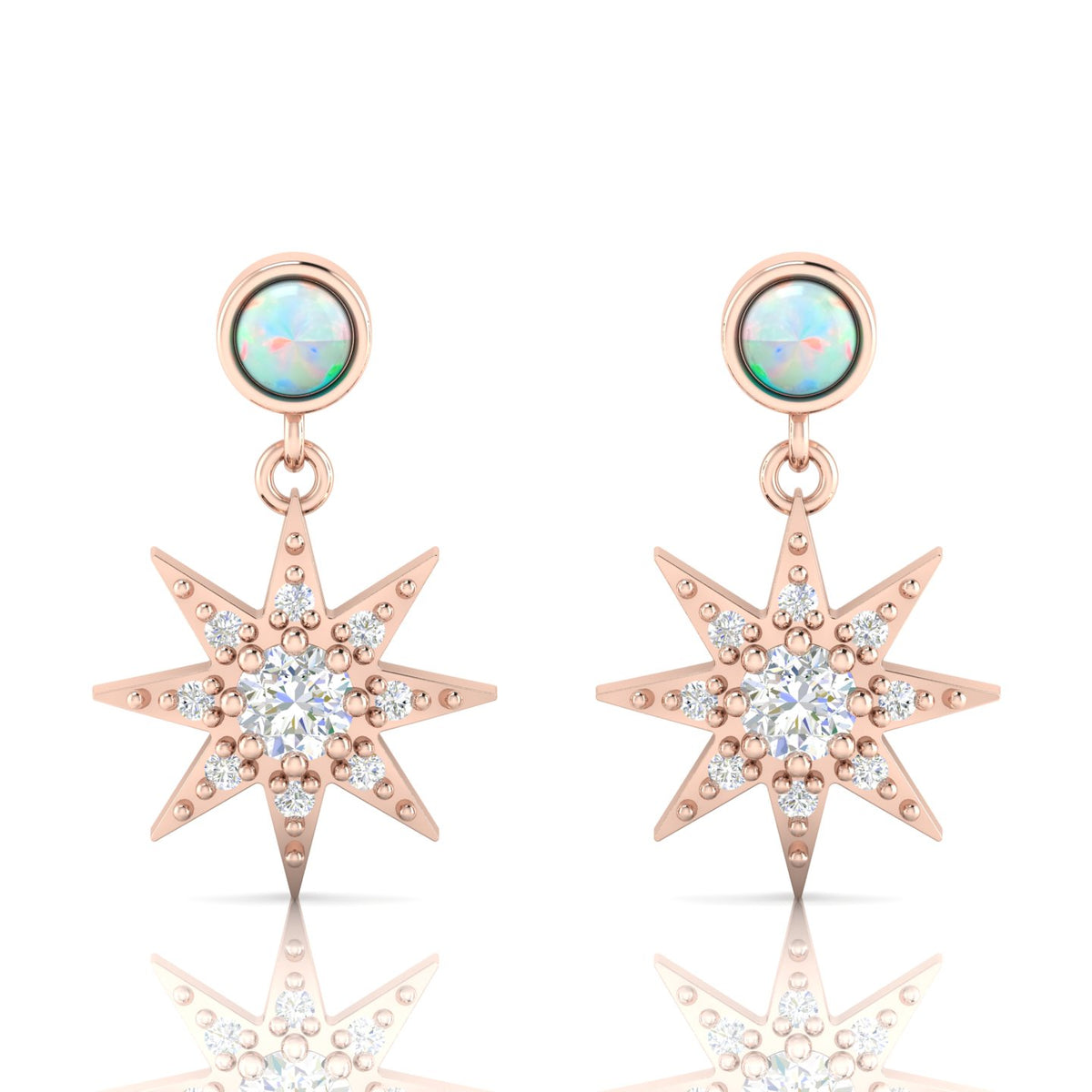 Starburst Round Opal Rose Gold Plated Drop Earrings