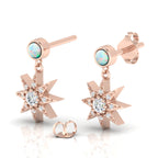 Starburst Round Opal Rose Gold Plated Drop Earrings