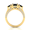 Radiant-Cut Black Diamond Gold Plated Three Stone Ring
