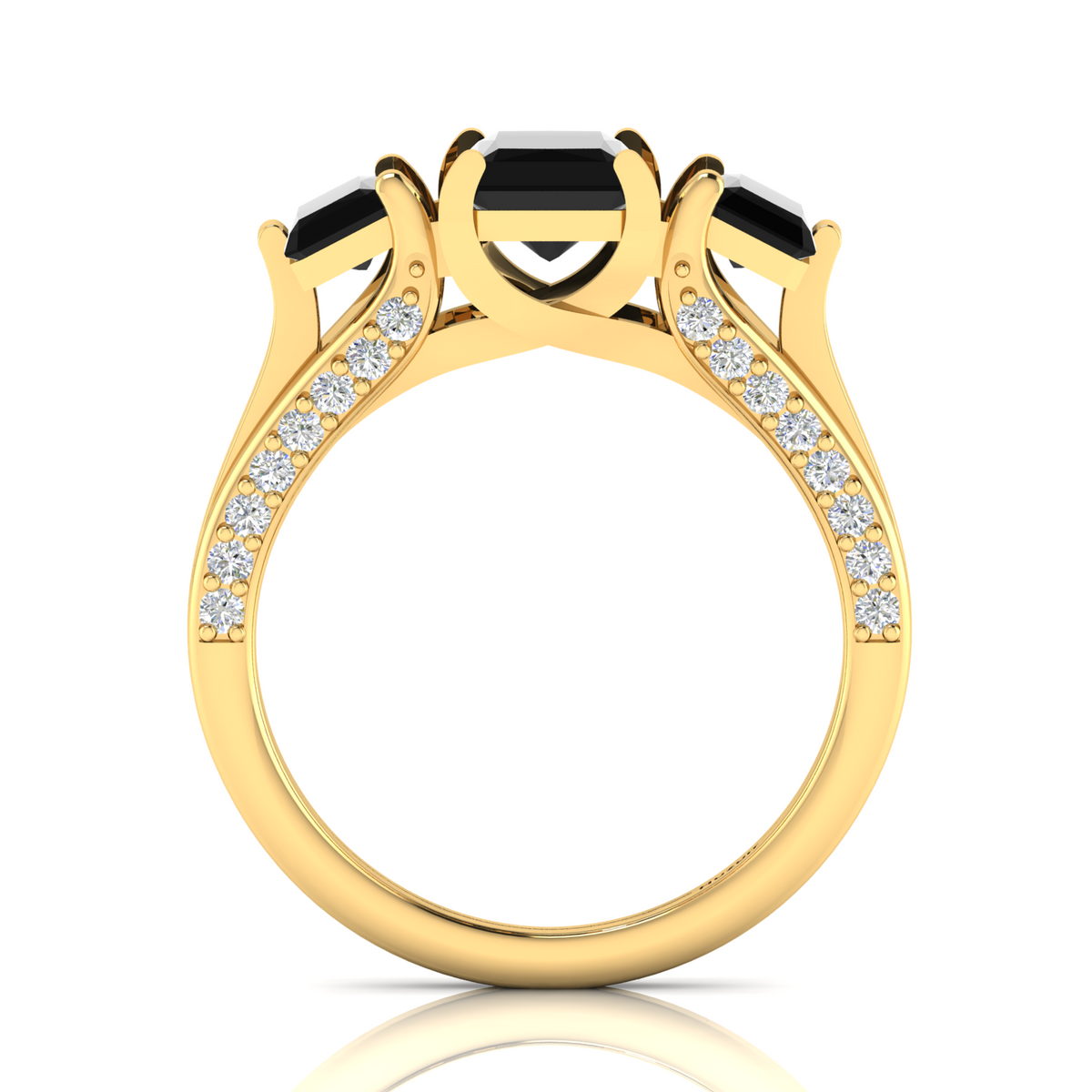Radiant-Cut Black Diamond Gold Plated Three Stone Ring