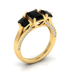 Radiant-Cut Black Diamond Gold Plated Three Stone Ring