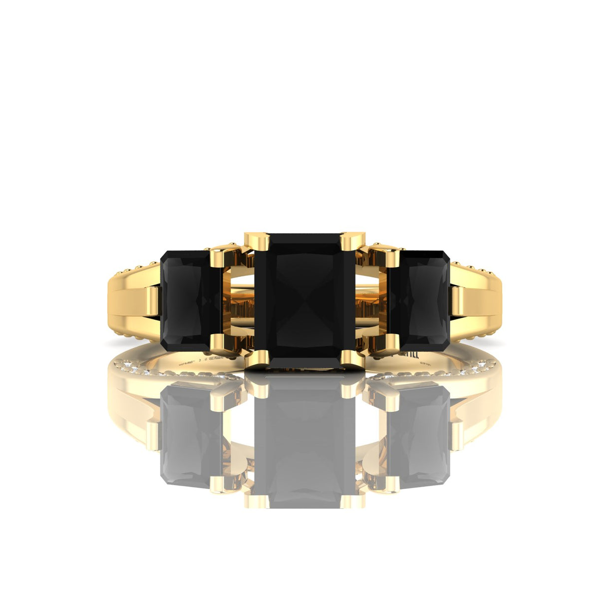 Radiant-Cut Black Diamond Gold Plated Three Stone Ring