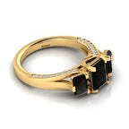 Radiant-Cut Black Diamond Gold Plated Three Stone Ring