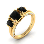 Radiant-Cut Black Diamond Gold Plated Three Stone Ring