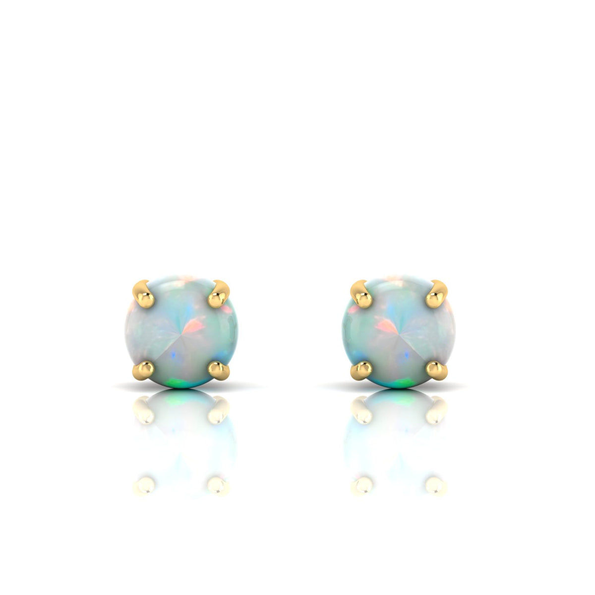 Gold Plated Round Opal Stud Earrings