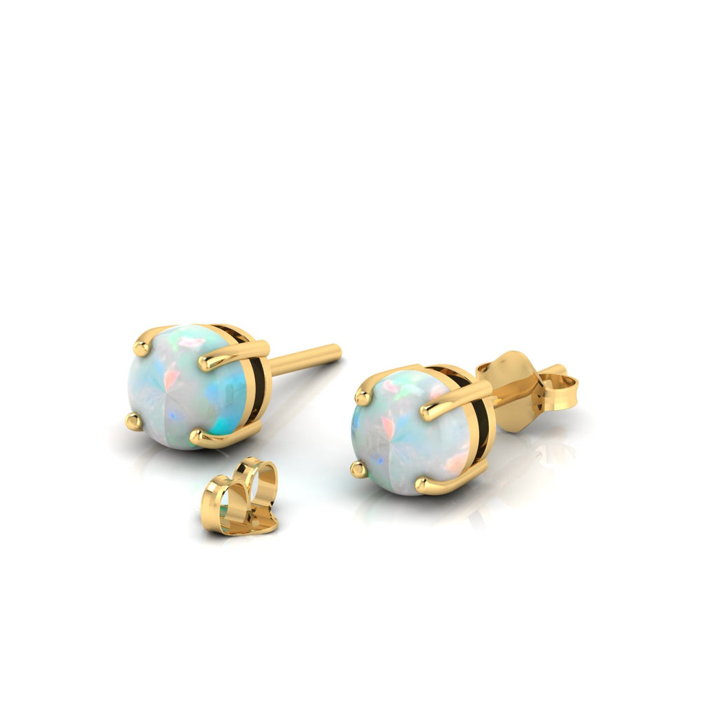 Gold Plated Round Opal Stud Earrings